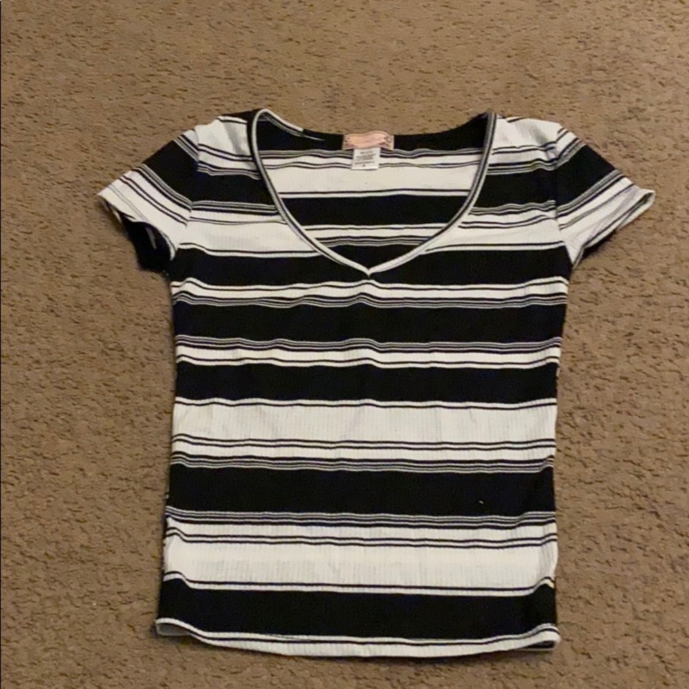 cropped low cut, striped shirt